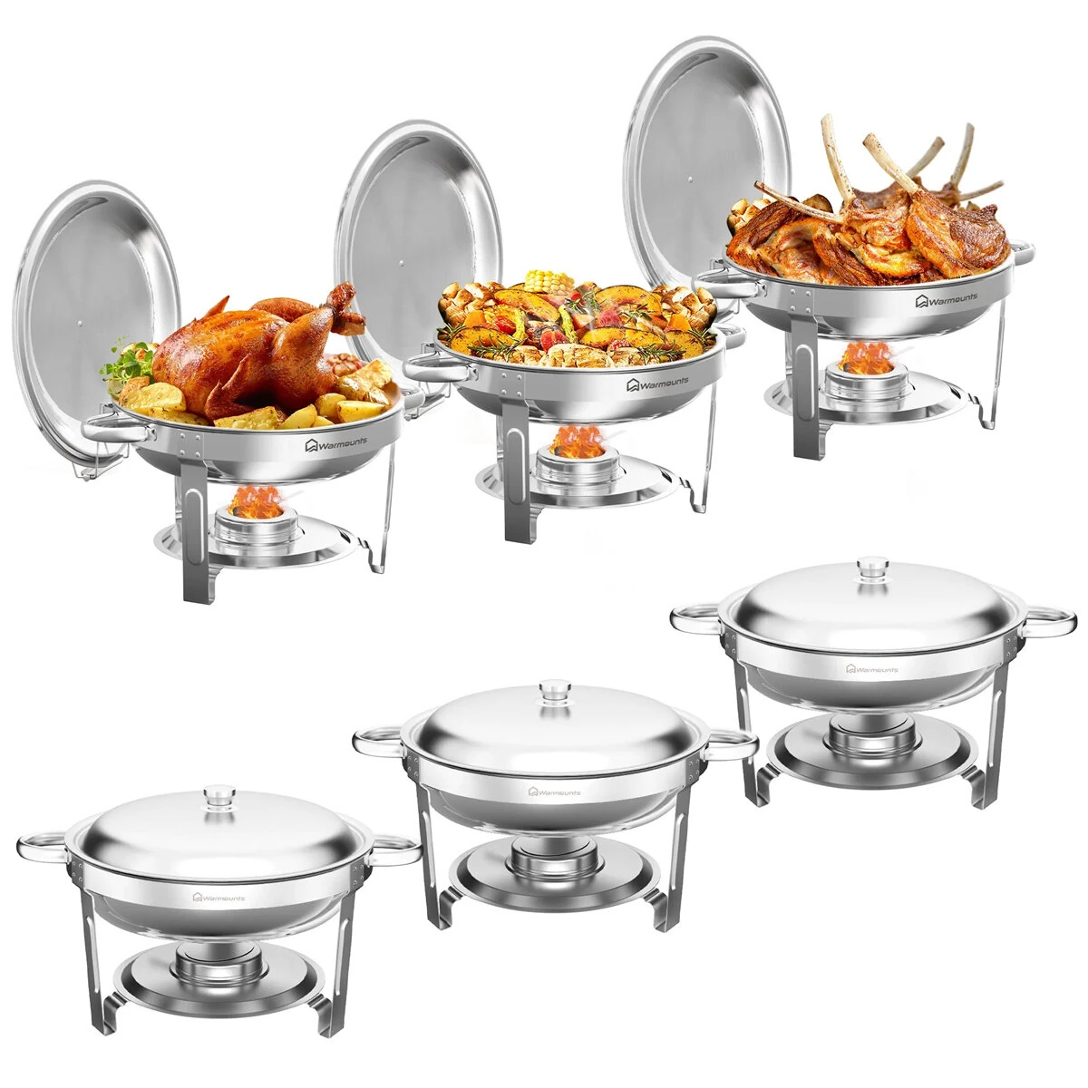 Warmounts 1/2/4/6Pack Chafing Dish Buffet Set, 5QT Round Buffet Servers and Warmers Set, Stainless Steel Catering Food Warmer with Glass Lid & Holder for Party Home Garden Wedding (image for) Warmounts 1/2/4/6Pack Chafing Dish Buffet Set, 5QT Round Buffet Servers and Warmers Set, Stainless Steel Catering Food Warmer with Glass Lid & Holder for Party Home Garden Wedding